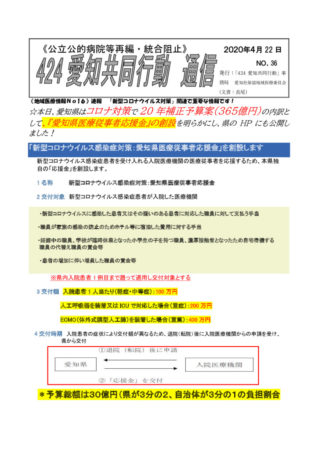 ＮＯ36　愛知県補正予算で医療従事者応援金３０億円（2020-4-22）のサムネイル