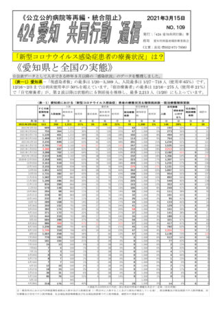 ＮＯ109ー新型コロナウイルス感染患者の療養状況（愛知県・全国）（2021-3-16）のサムネイル