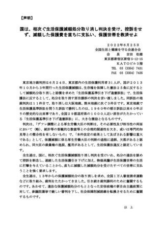東京地裁判決　声明　２０２２年６月２５日のサムネイル